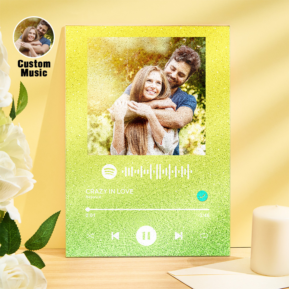 Custom Photo Glittering Gradient Color Acrylic Spotify Plaque Ornament Gift for Couple Anniversary Gif