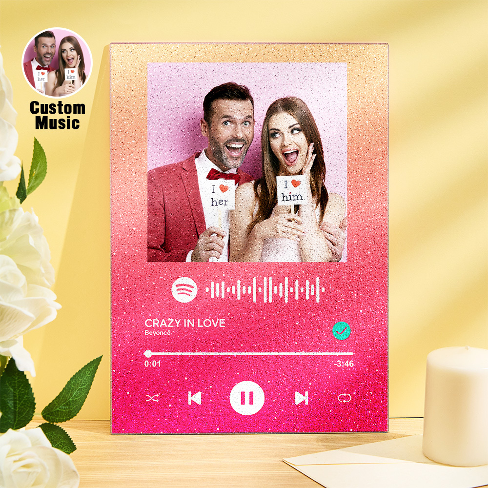 Custom Photo Glittering Gradient Color Acrylic Spotify Plaque Ornament Gift for Couple Anniversary Gif