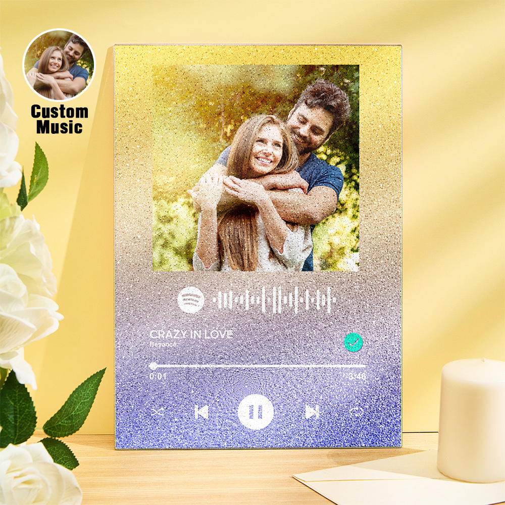 Custom Photo Glittering Gradient Color Acrylic Spotify Plaque Ornament Gift for Couple Anniversary Gif