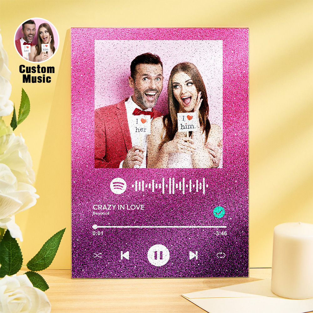 Custom Photo Glittering Gradient Color Acrylic Spotify Plaque Ornament Gift for Couple Anniversary Gif