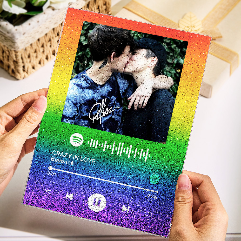Custom Pride Gifts Custom Photo Glittering Gradient Color Acrylic Spotify Plaque Ornament LGBT Gifts