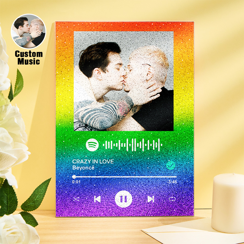 Custom Pride Gifts Custom Photo Glittering Gradient Color Acrylic Spotify Plaque Ornament LGBT Gifts