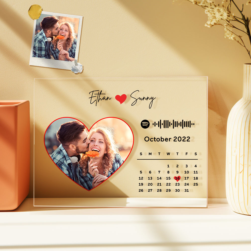 Custom Love Photo Calendar Plaque Acrylic Spotify Song Decor Anniversary Gift For Couples