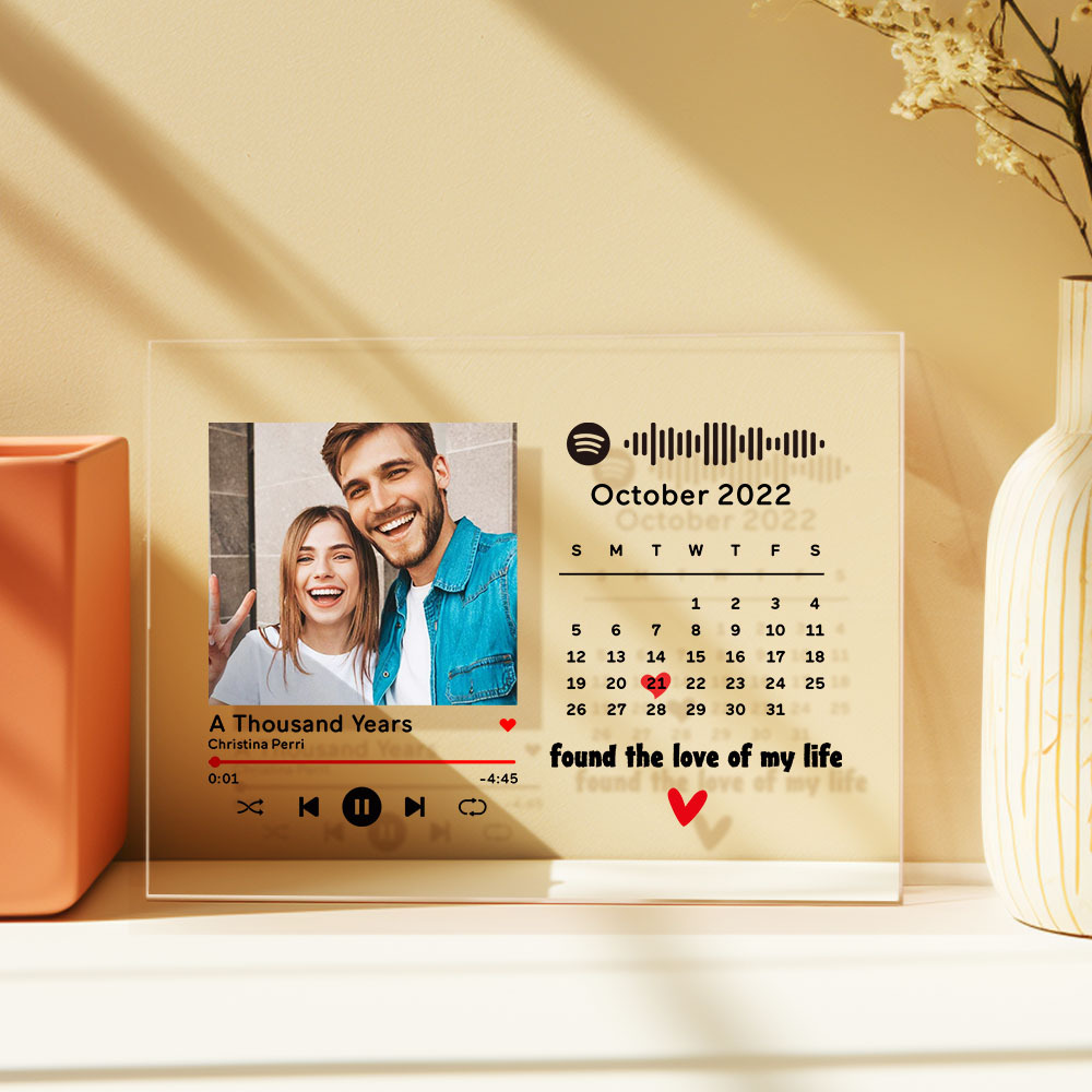 Custom Photo Anniversary Calendar Acrylic Plaque Spotify Song Decor Gift For Couples