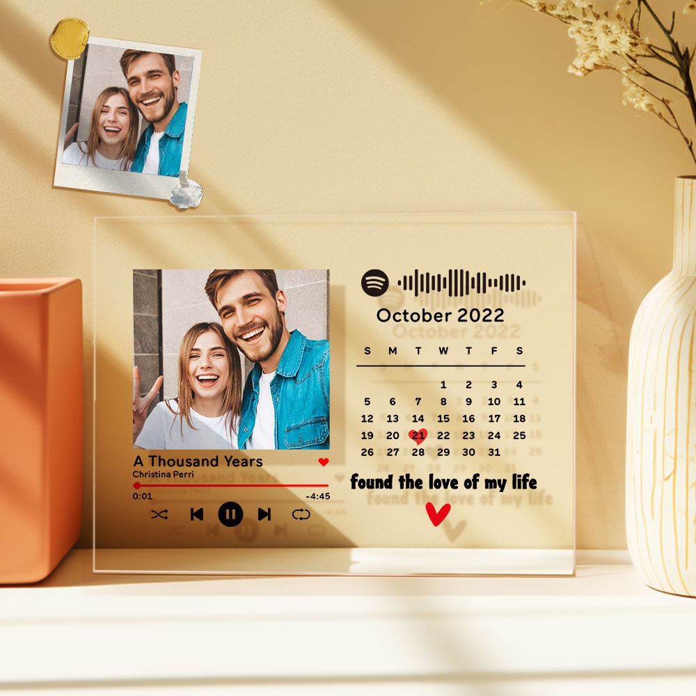 Custom Love Photo Calendar Plaque Acrylic Spotify Song Decor Anniversary Gift For Couples