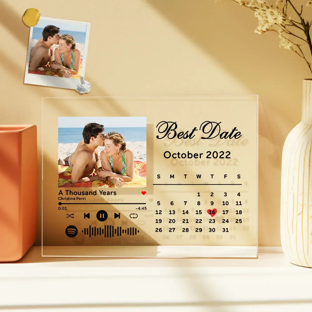 Custom Love Photo Calendar Plaque Acrylic Spotify Song Decor Anniversary Gift For Couples