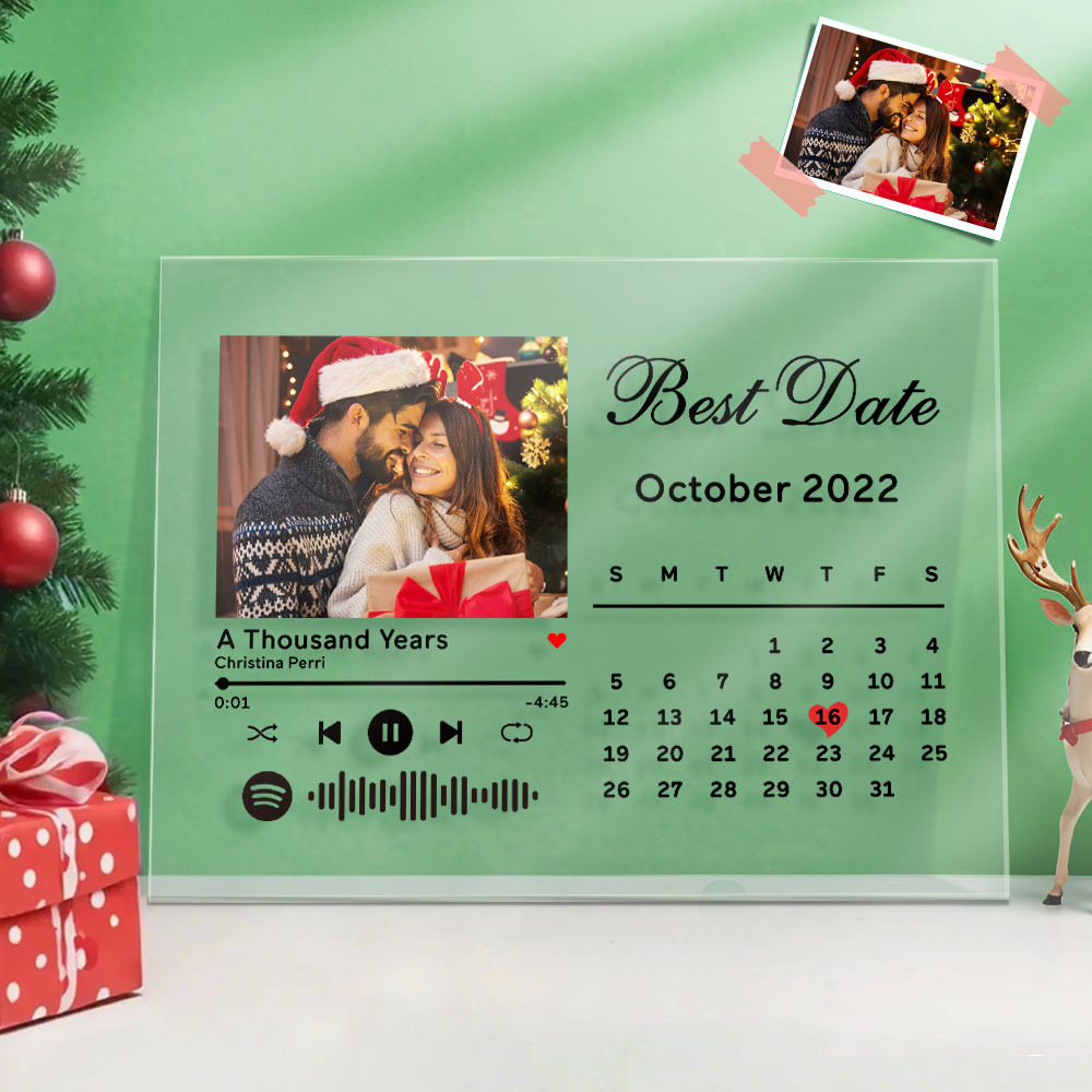 Christmas Gifts Custom Best Date Photo Calendar Plaque Acrylic Spotify Song Decor Anniversary Gift For Couples