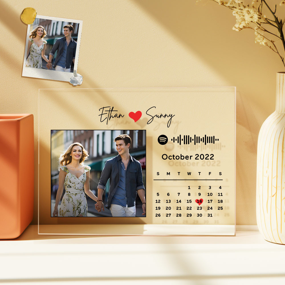 Custom Picture Anniversary Calendar Plaque Acrylic Spotify Song Decor Gift For Couples