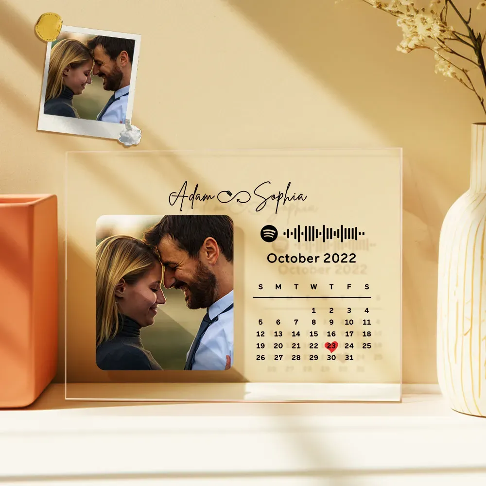 Custom Love Photo Calendar Plaque Acrylic Spotify Song Decor Anniversary Gift For Couples