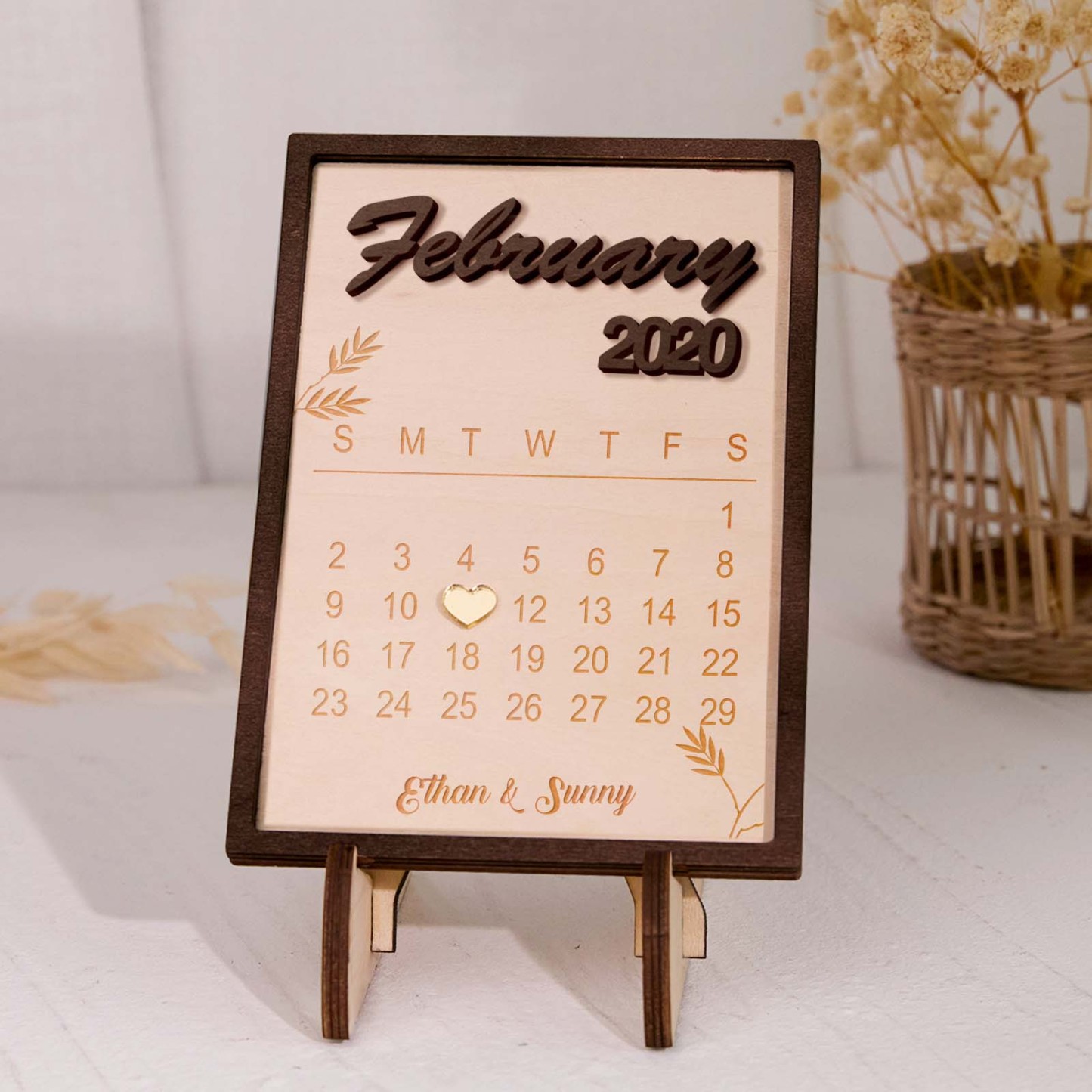 Personalized Wooden Calendar Ornaments Custom Anniversary Ornaments Gift for Couples