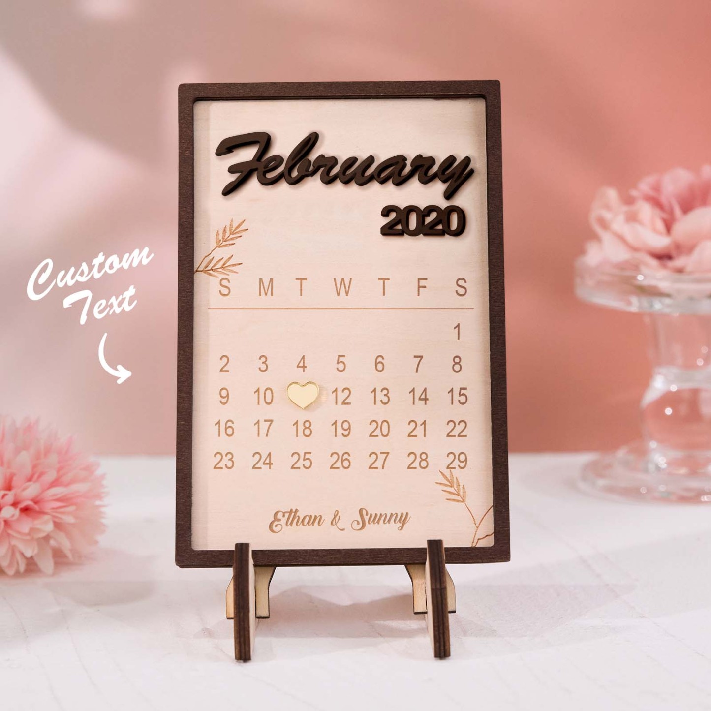 Personalized Wooden Calendar Ornaments Custom Anniversary Ornaments Gift for Couples