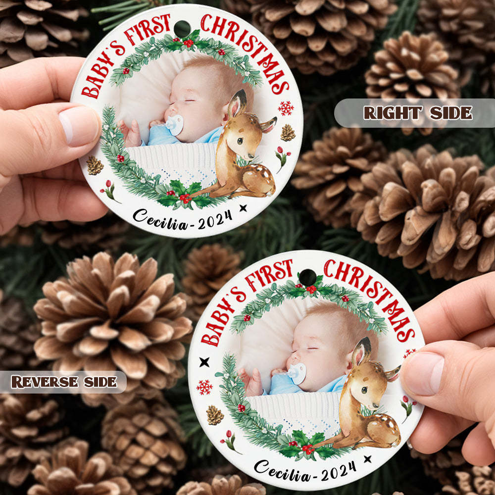 Personalized Baby's First Christmas Ornament with Photo Deer Christmas Ornament Gift for Kid - Myphotowallet