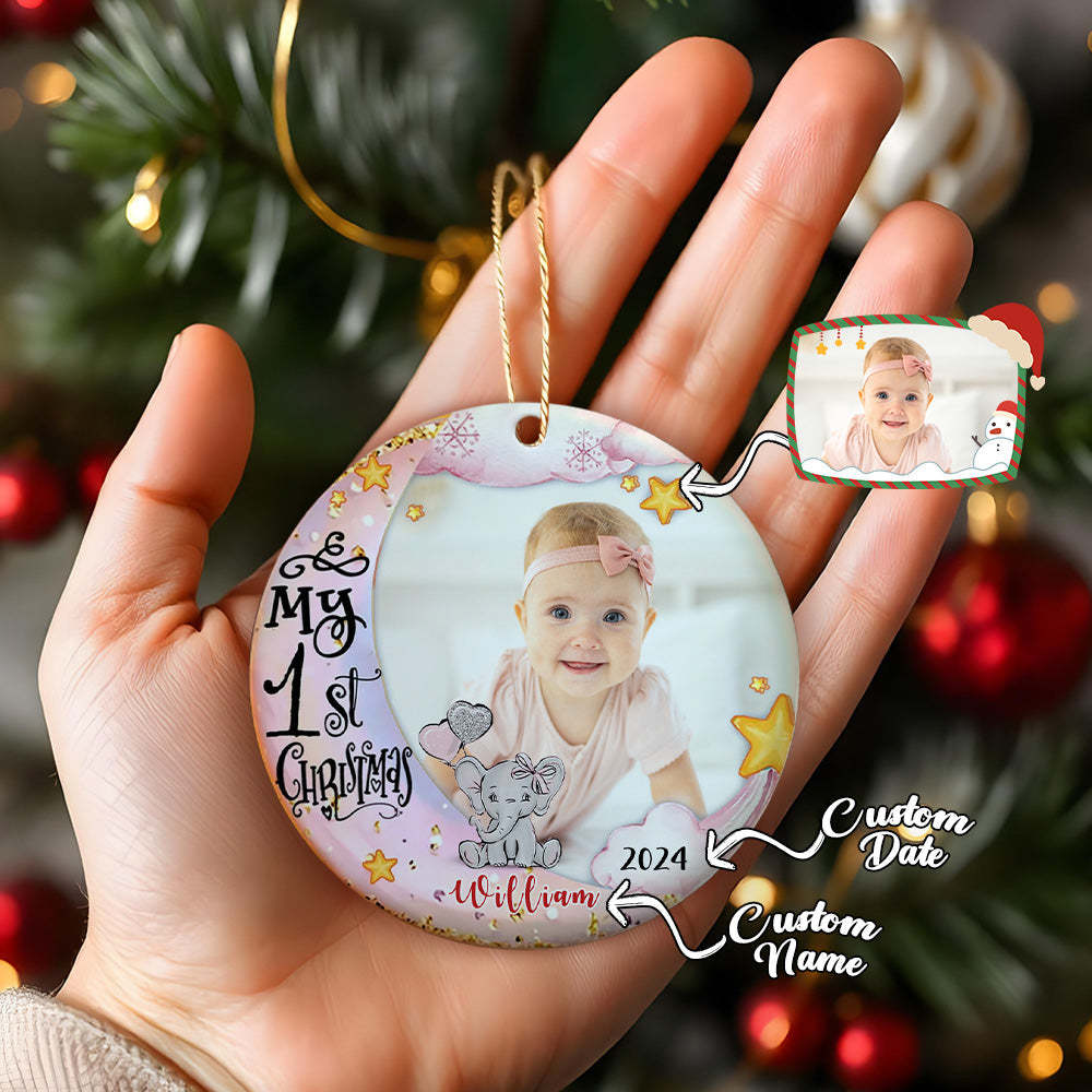 Personalized Baby's First Christmas Ornament Cute Elephant Christmas Ornament Gift for Kid - Myphotowallet
