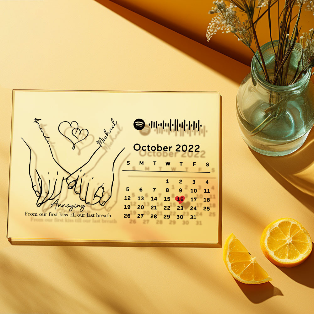 Custom Forever Love Anniversary Calendar Plaque Acrylic Spotify Song Decor Gift For Couples