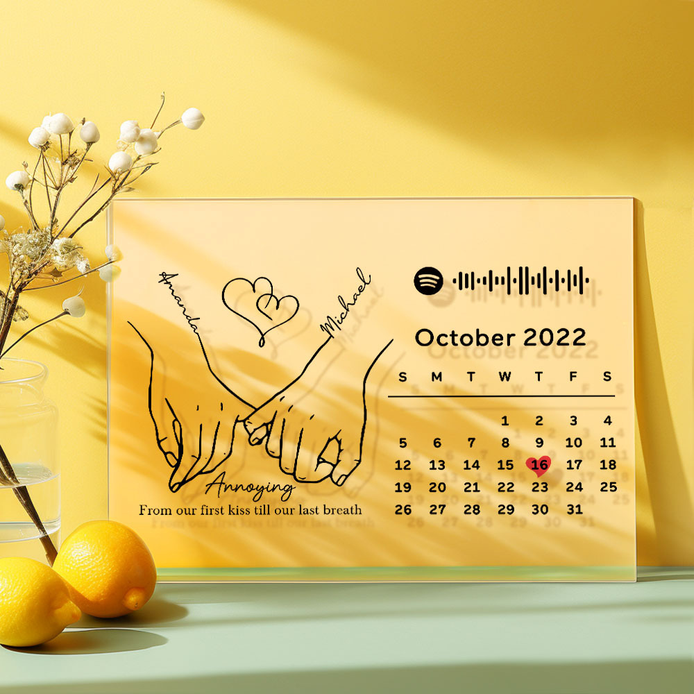Custom Forever Love Anniversary Calendar Plaque Acrylic Spotify Song Decor Gift For Couples