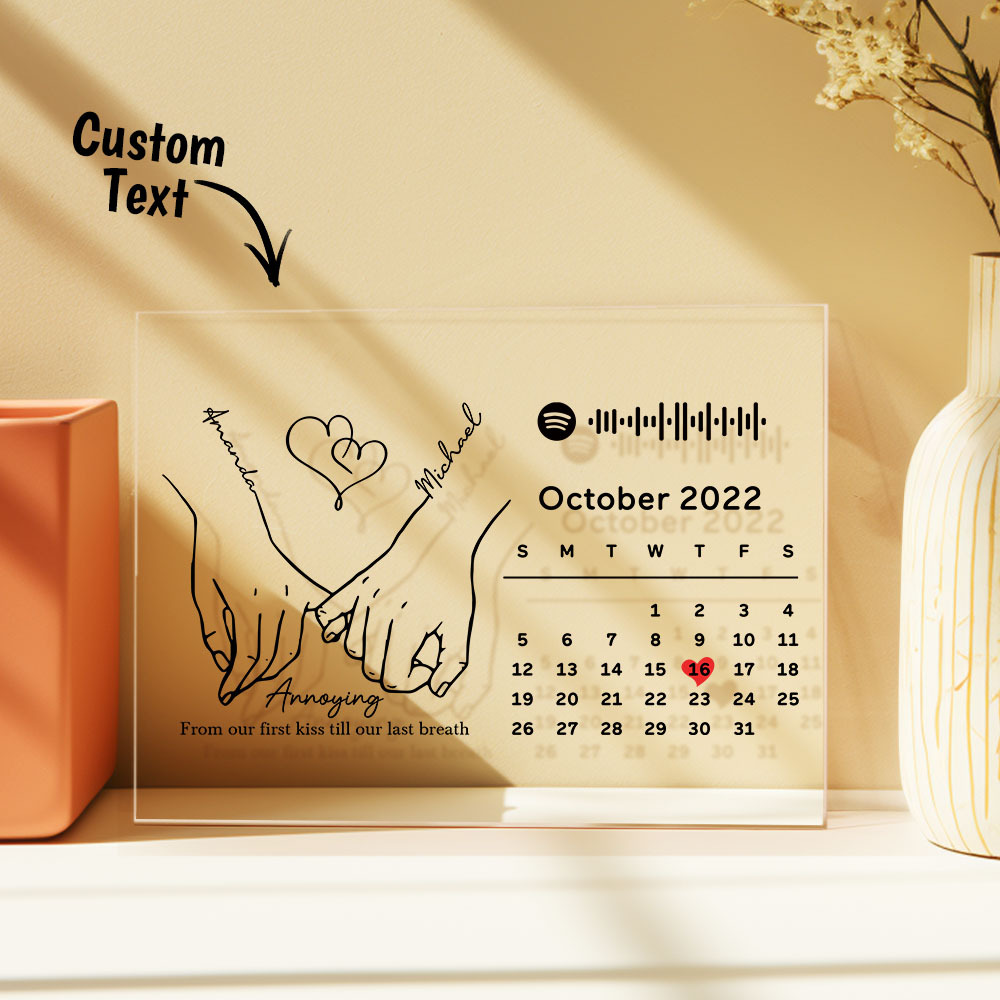 Custom Forever Love Anniversary Calendar Plaque Acrylic Spotify Song Decor Gift For Couples