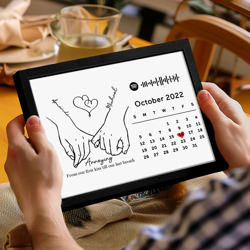 Custom Photo Forever Love Calendar and Names with Spotify code Wooden Frame Gifts for Her Love Couple