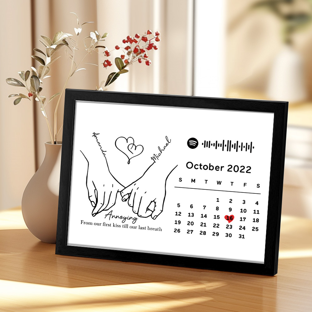 Custom Photo Forever Love Calendar and Names with Spotify code Wooden Frame Gifts for Her Love Couple