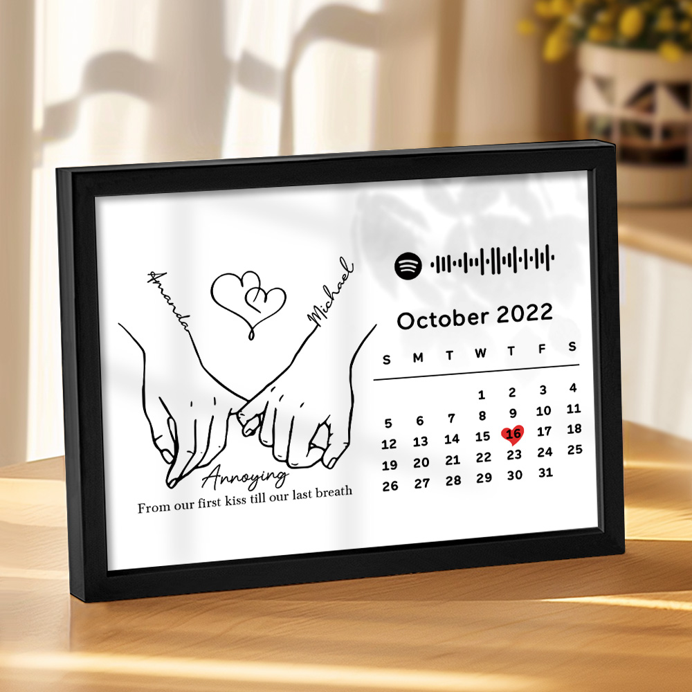 Custom Photo Forever Love Calendar and Names with Spotify code Wooden Frame Gifts for Her Love Couple