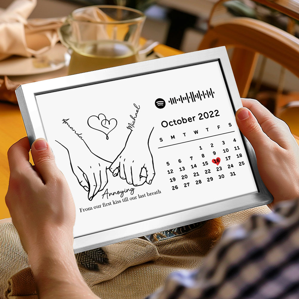 Custom Photo Forever Love Calendar and Names with Spotify code Wooden Frame Gifts for Her Love Couple