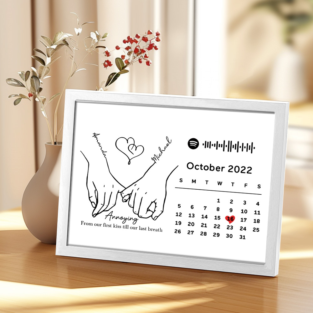 Custom Photo Forever Love Calendar and Names with Spotify code Wooden Frame Gifts for Her Love Couple
