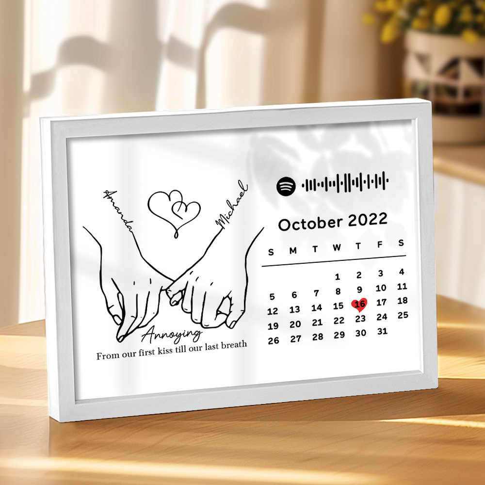 Custom Photo Forever Love Calendar and Names with Spotify code Wooden Frame Gifts for Her Love Couple