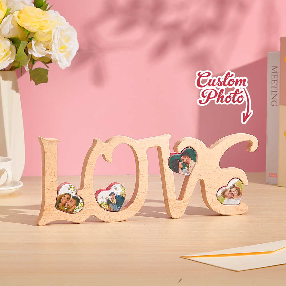Personalized LOVE Hearts Photo Wooden Decoration Custom Gift for Couples Anniversary Valentine's Day Gifts