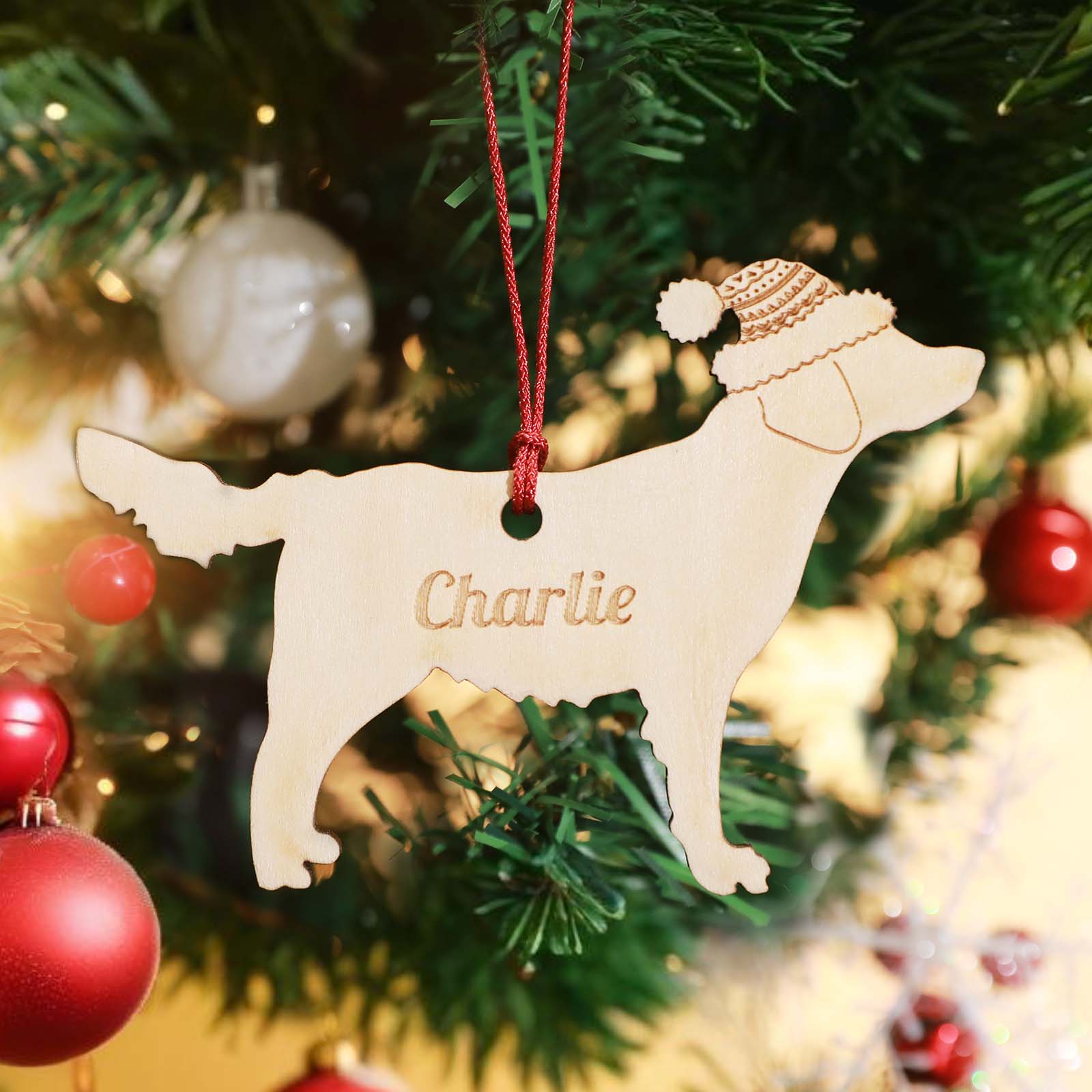 Personalized Wooden Dog Ornament Custom Name Christmas Gift for Dog Lovers