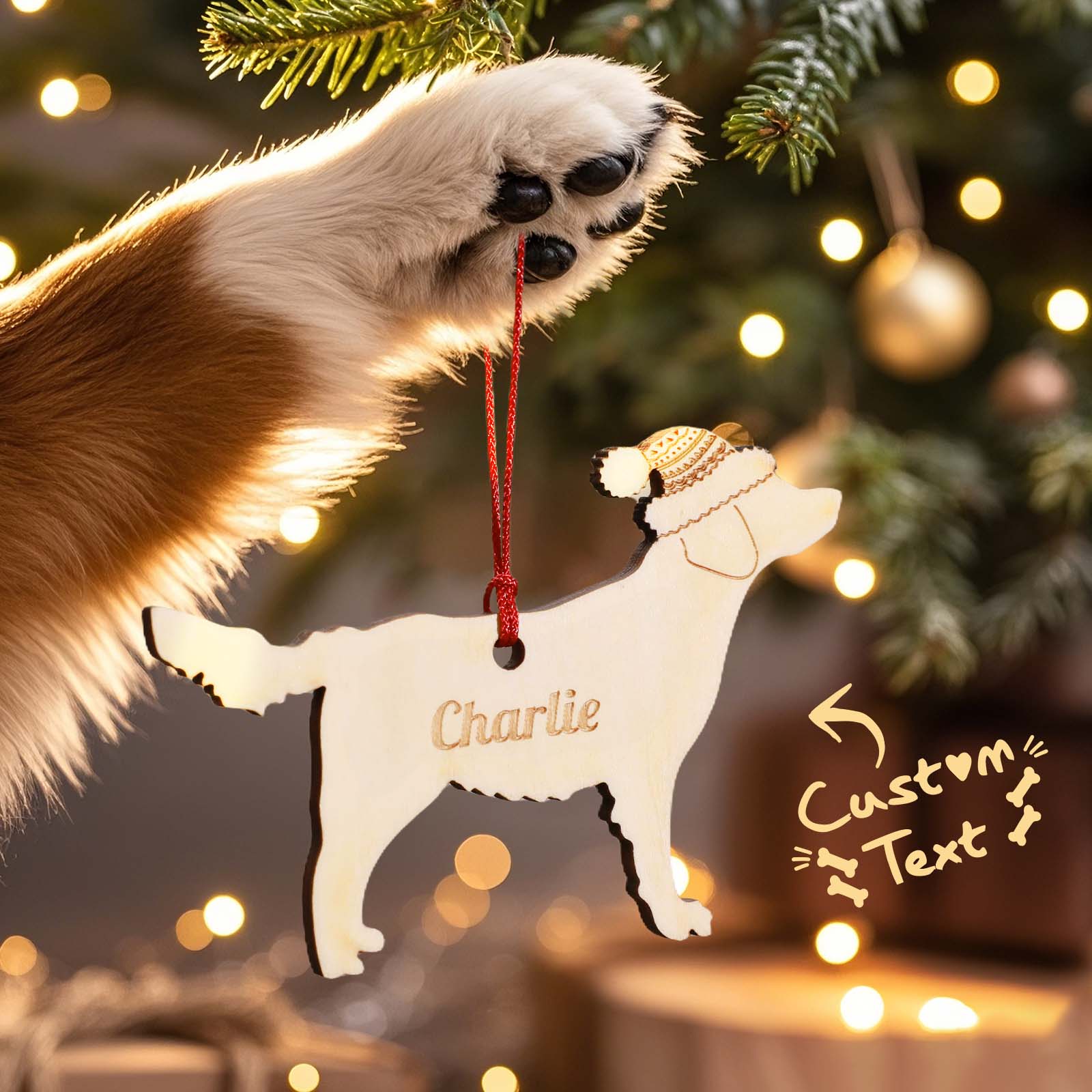 Personalized Wooden Dog Ornament Custom Name Christmas Gift for Dog Lovers