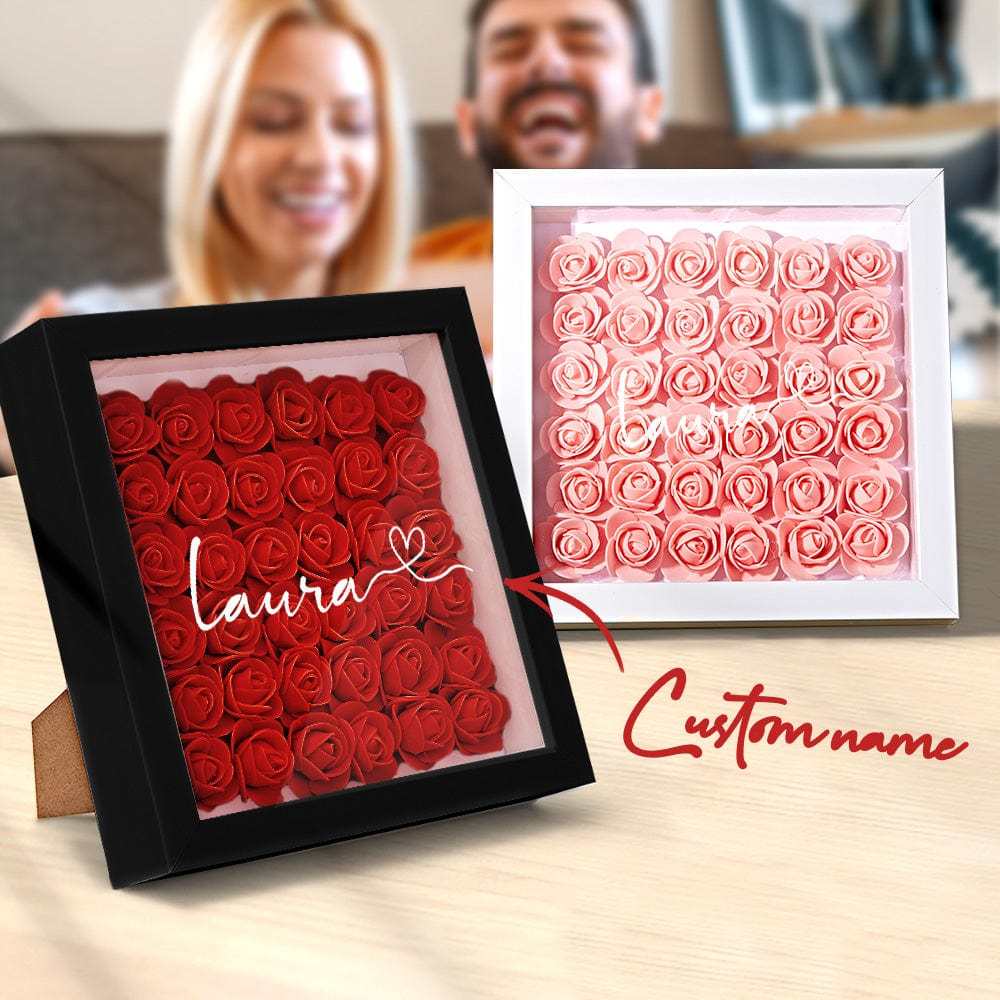 Custom Flower Shadow Box Personalized Name Flower Shadowbox Frame Gift