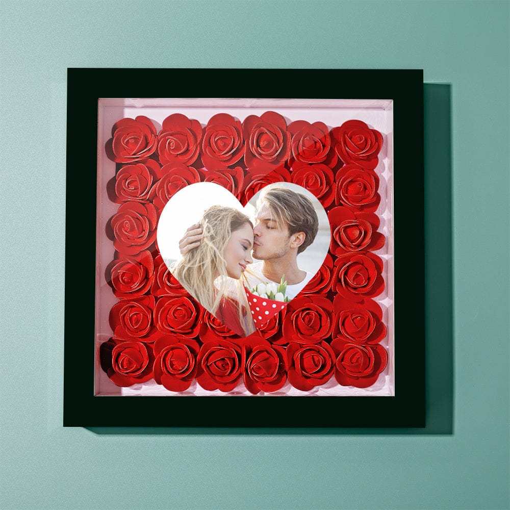 Custom Photo Flower Shadow Box Personalized Heart Flower Shadowbox Frame Gift - GiftLab
