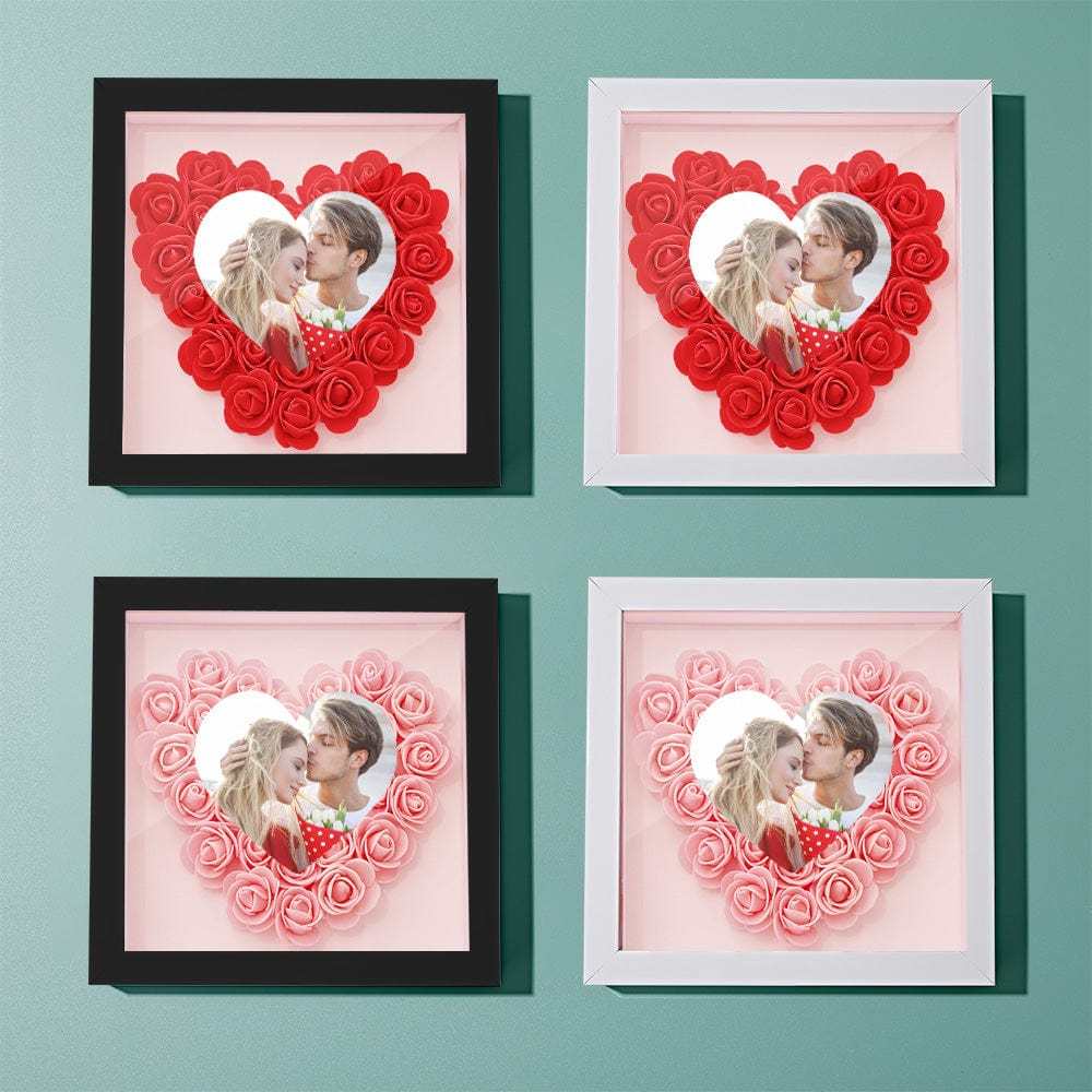 Custom Photo Flower Shadow Box Personalized Heart Flower Shadowbox Frame Gift - GiftLab