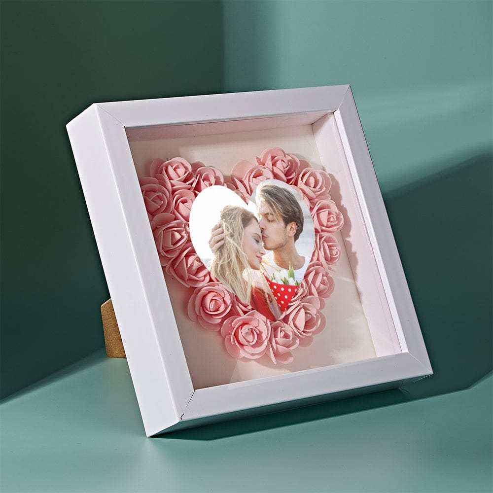 Custom Photo Flower Shadow Box Personalized Heart Flower Shadowbox Frame Gift - GiftLab