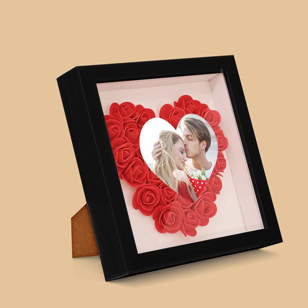 Custom Photo Flower Shadow Box Personalized Heart Flower Shadowbox Frame Gift - GiftLab