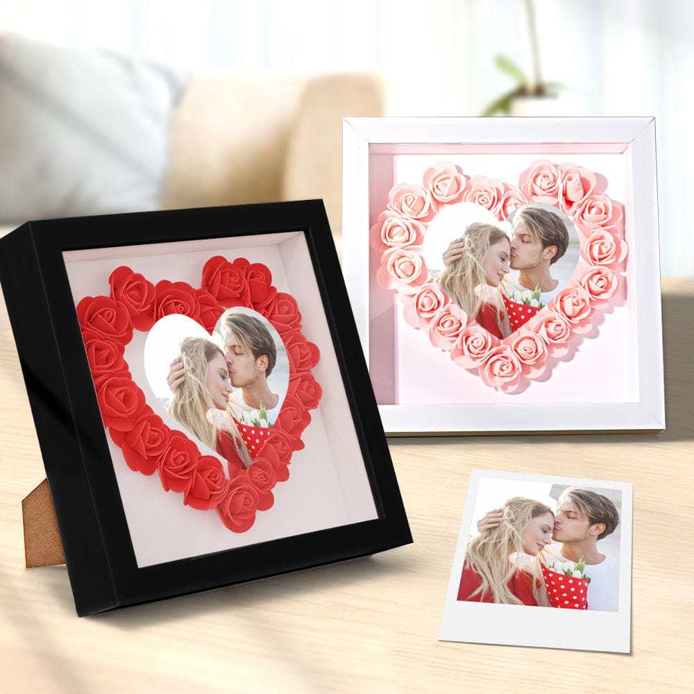 Custom Photo Flower Shadow Box Personalized Heart Flower Shadowbox Frame Gift - GiftLab