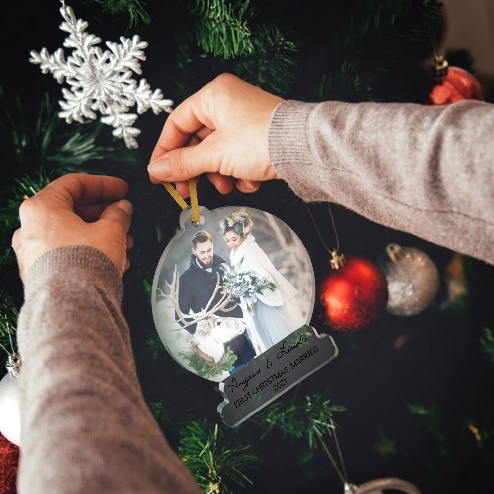 First Christmas Married Ornaments, Mr And Mrs Photo, Our First Christmas, Just Married Ornament, Wedding Couple Custom Gift, 2024 Decoration