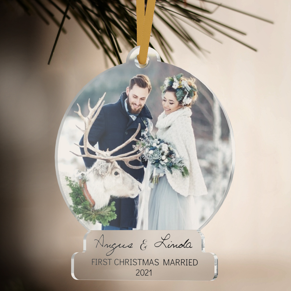 First Christmas Married Ornaments, Mr And Mrs Photo, Our First Christmas, Just Married Ornament, Wedding Couple Custom Gift, 2024 Decoration