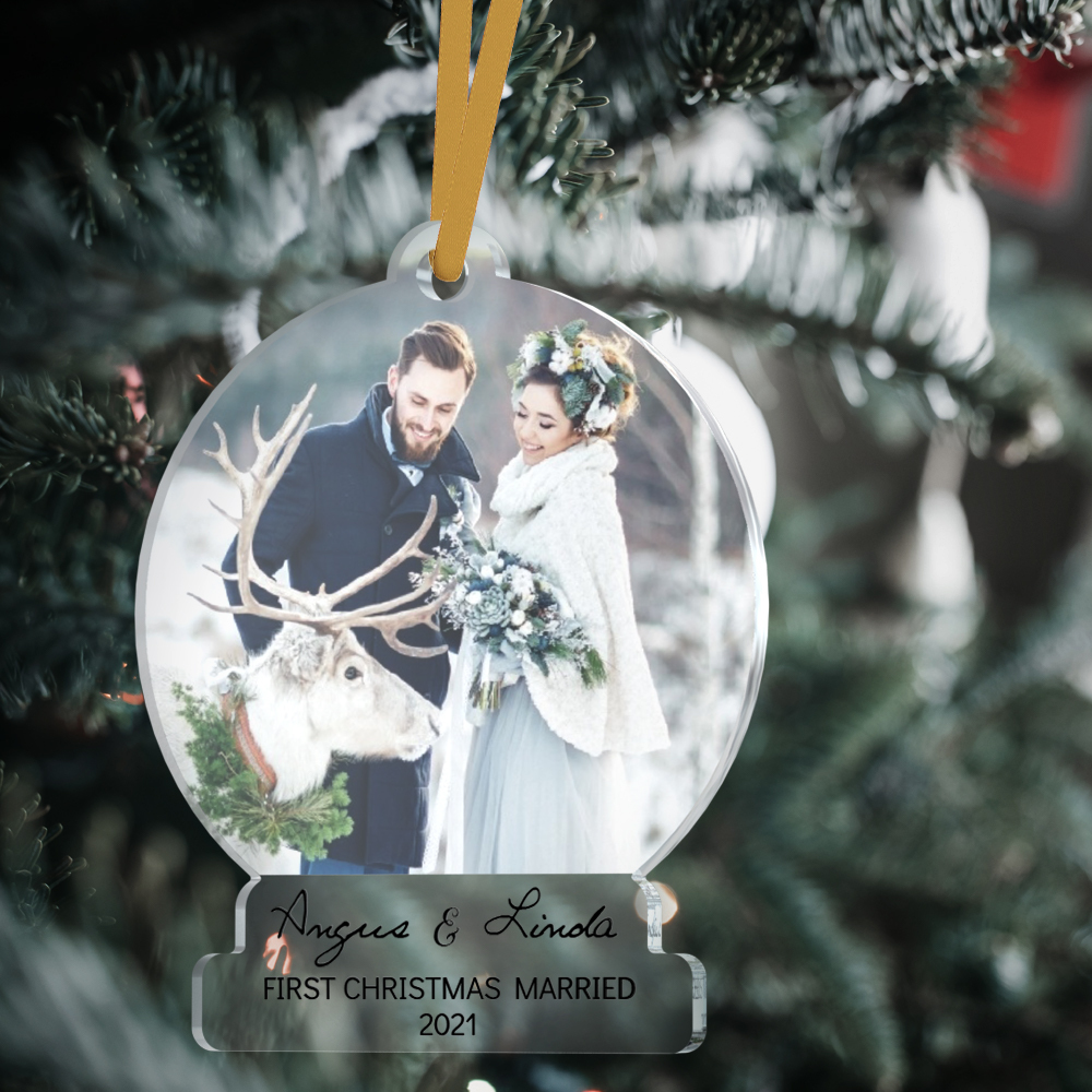 First Christmas Married Ornaments, Mr And Mrs Photo, Our First Christmas, Just Married Ornament, Wedding Couple Custom Gift, 2024 Decoration