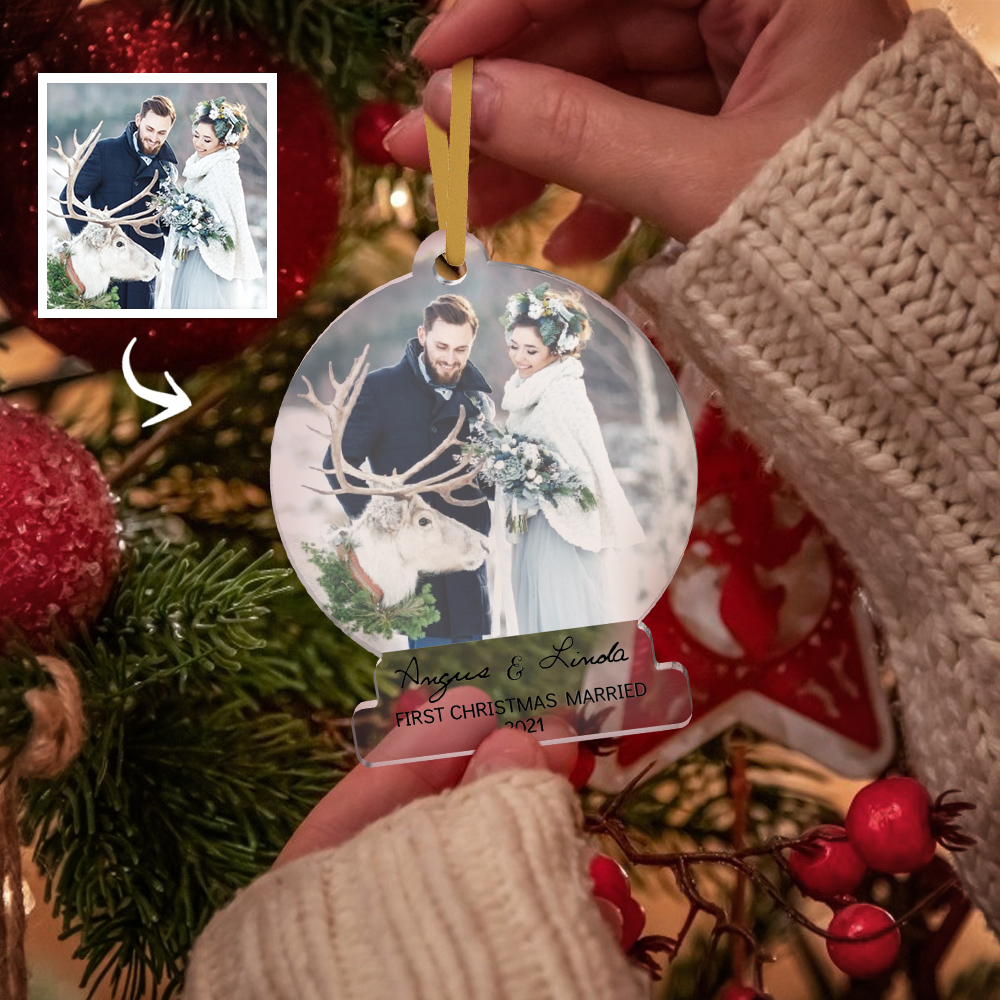 First Christmas Married Ornaments, Mr And Mrs Photo, Our First Christmas, Just Married Ornament, Wedding Couple Custom Gift, 2024 Decoration
