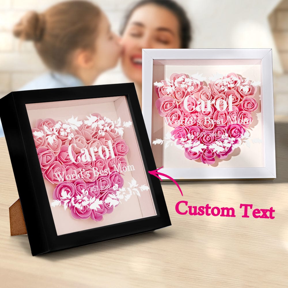 Custom Flower Shadow Box Personalized Gradient Pink Flower Shadowbox Frame Gift for Mom - GiftLab