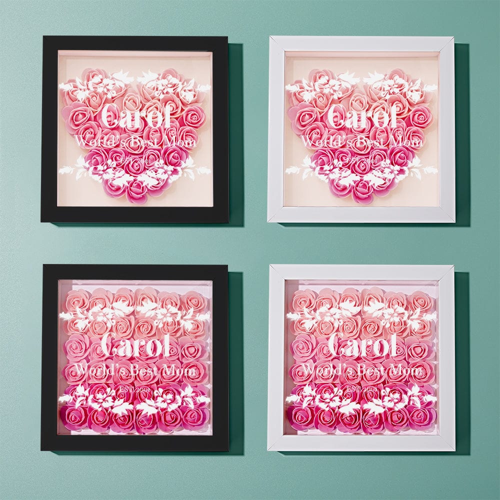 Custom Flower Shadow Box Personalized Gradient Pink Flower Shadowbox Frame Gift for Mom - GiftLab