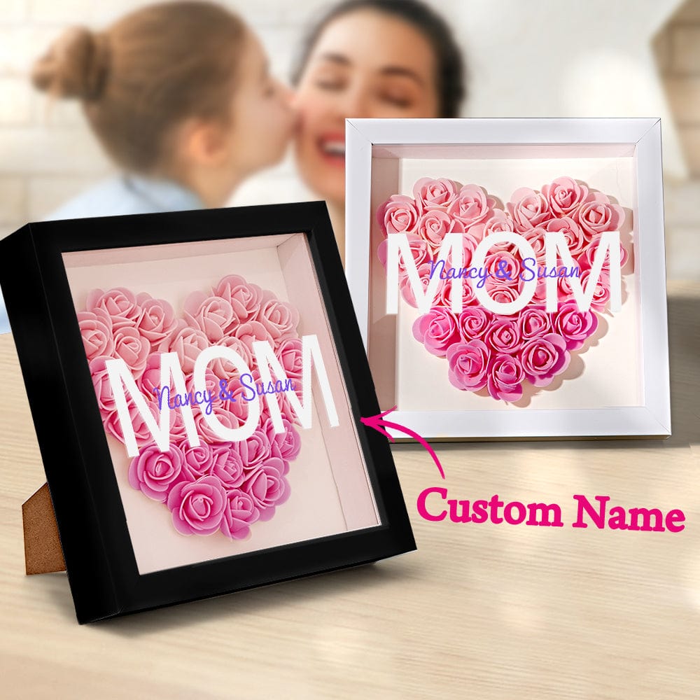 Custom Name Flower Shadow Box Personalized Gradient Pink Flower Shadowbox Frame Gift for Mom - GiftLab