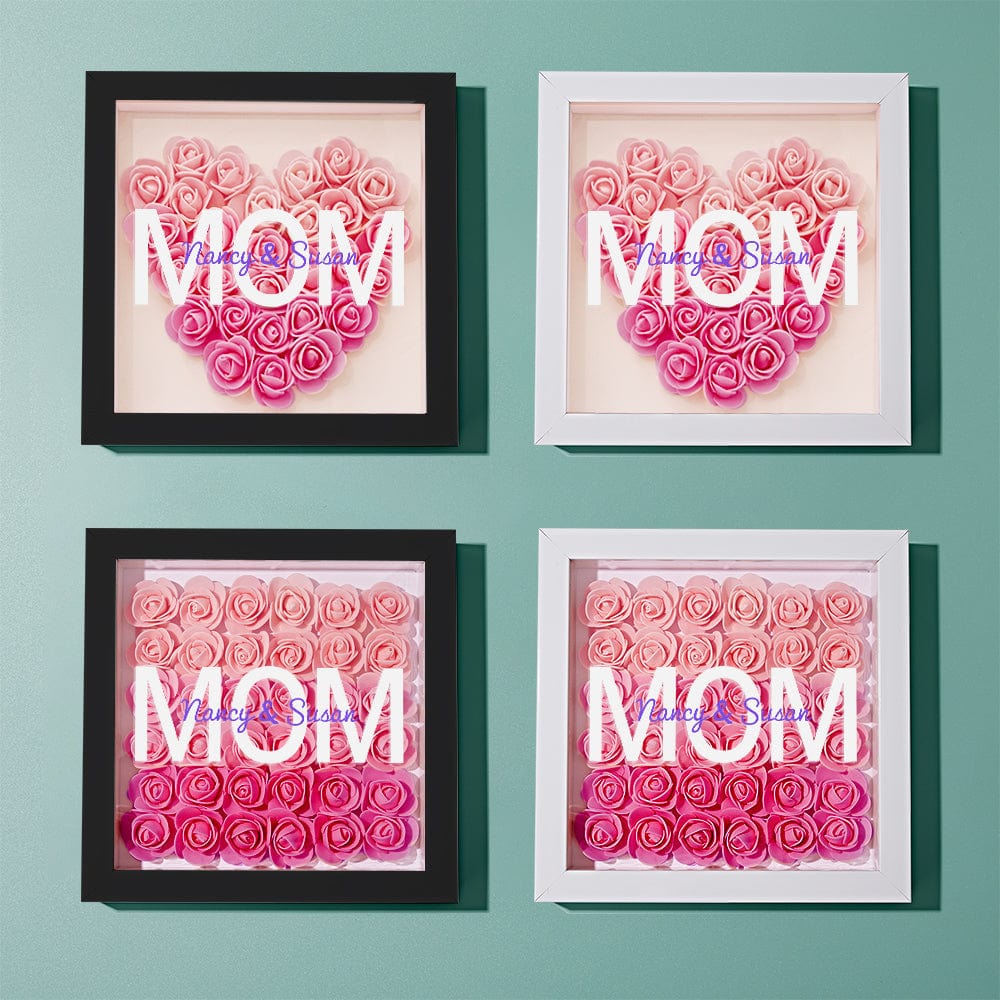 Custom Name Flower Shadow Box Personalized Gradient Pink Flower Shadowbox Frame Gift for Mom - GiftLab