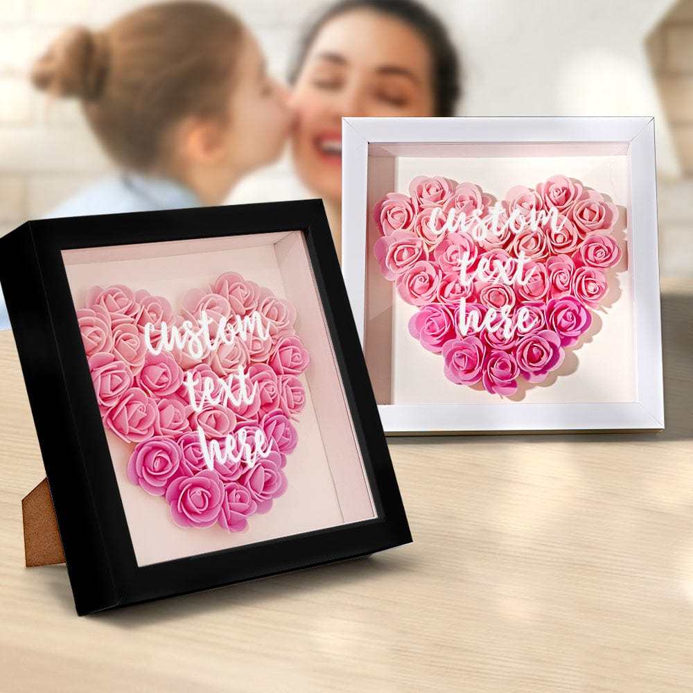 Custom Gradient Pink Flower Shadow Box Personalized Flower Shadowbox Frame Gift for Mom - GiftLab