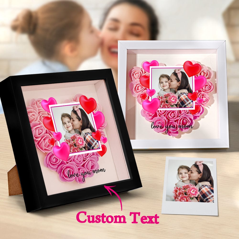 Custom Photo Flower Shadow Box Personalized Gradient Pink Flower Shadowbox Frame Gift for Mom - GiftLab