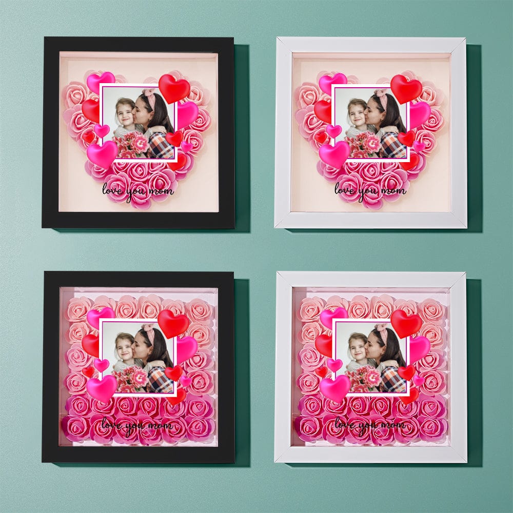 Custom Photo Flower Shadow Box Personalized Gradient Pink Flower Shadowbox Frame Gift for Mom - GiftLab