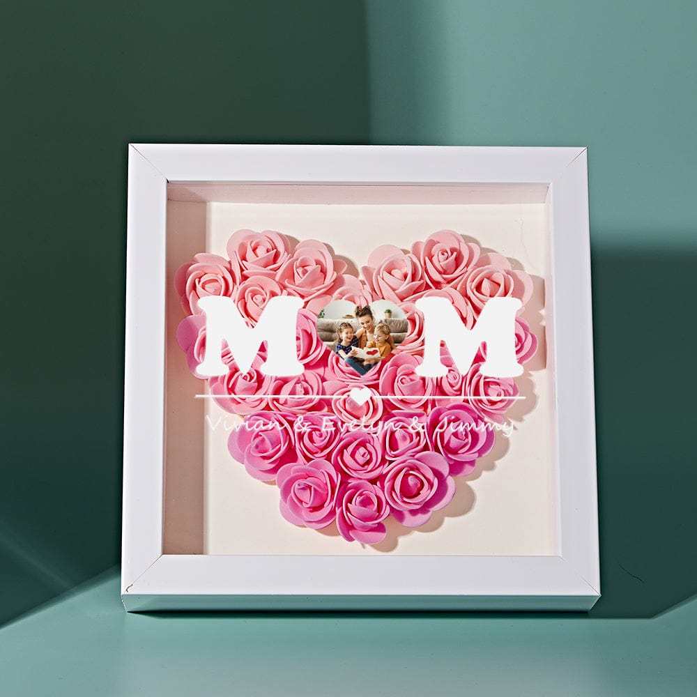 Custom Photo Flower Shadow Box Personalized Heart Gradient Pink Flower Shadowbox Frame Gift for Mom - GiftLab