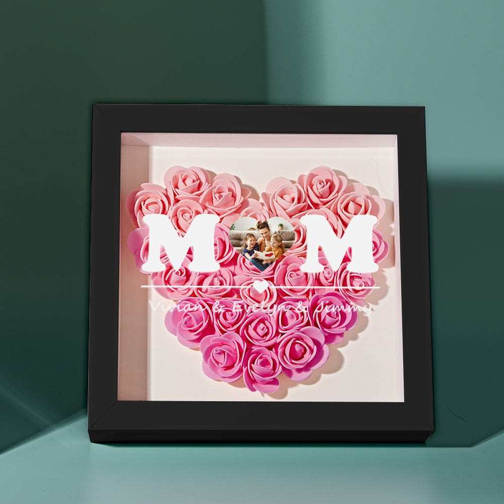 Custom Photo Flower Shadow Box Personalized Heart Gradient Pink Flower Shadowbox Frame Gift for Mom - GiftLab