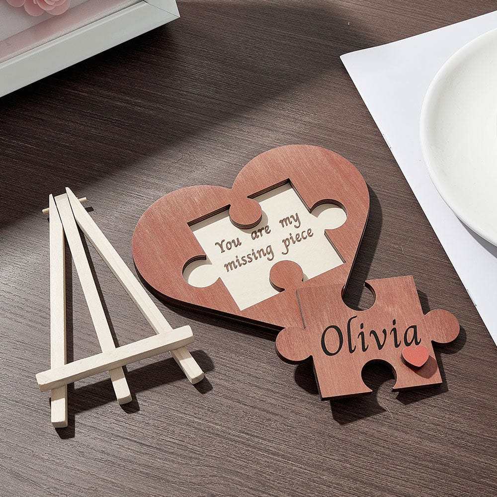 Custom Love Puzzle Piece Sign Personalized Wooden Heart Shaped Plaque Romantic Gifts for Her - Giftlab