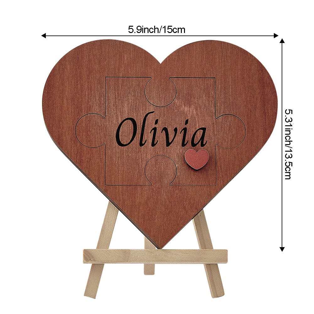 Custom Love Puzzle Piece Sign Personalized Wooden Heart Shaped Plaque Romantic Gifts for Her - Giftlab